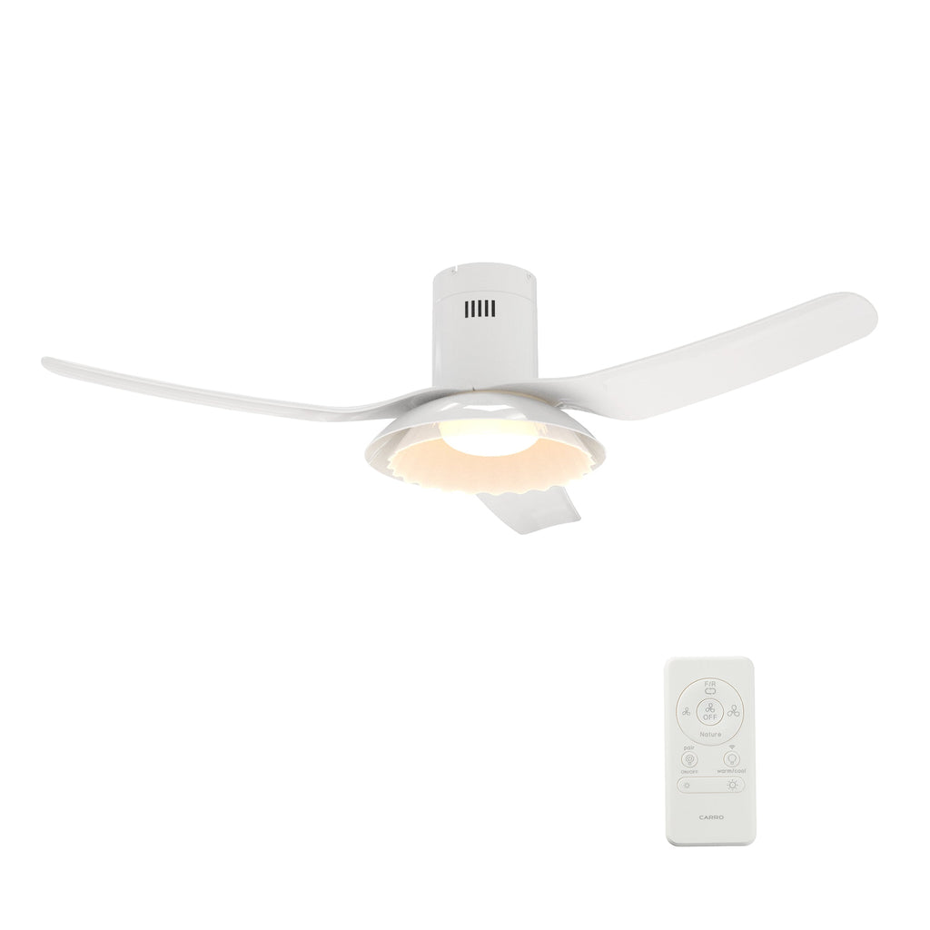 Carro DAFFODIL 52 inch 3-Blade Flush Mount Smart Ceiling Fan with LED Light Kit and Remote - White/White