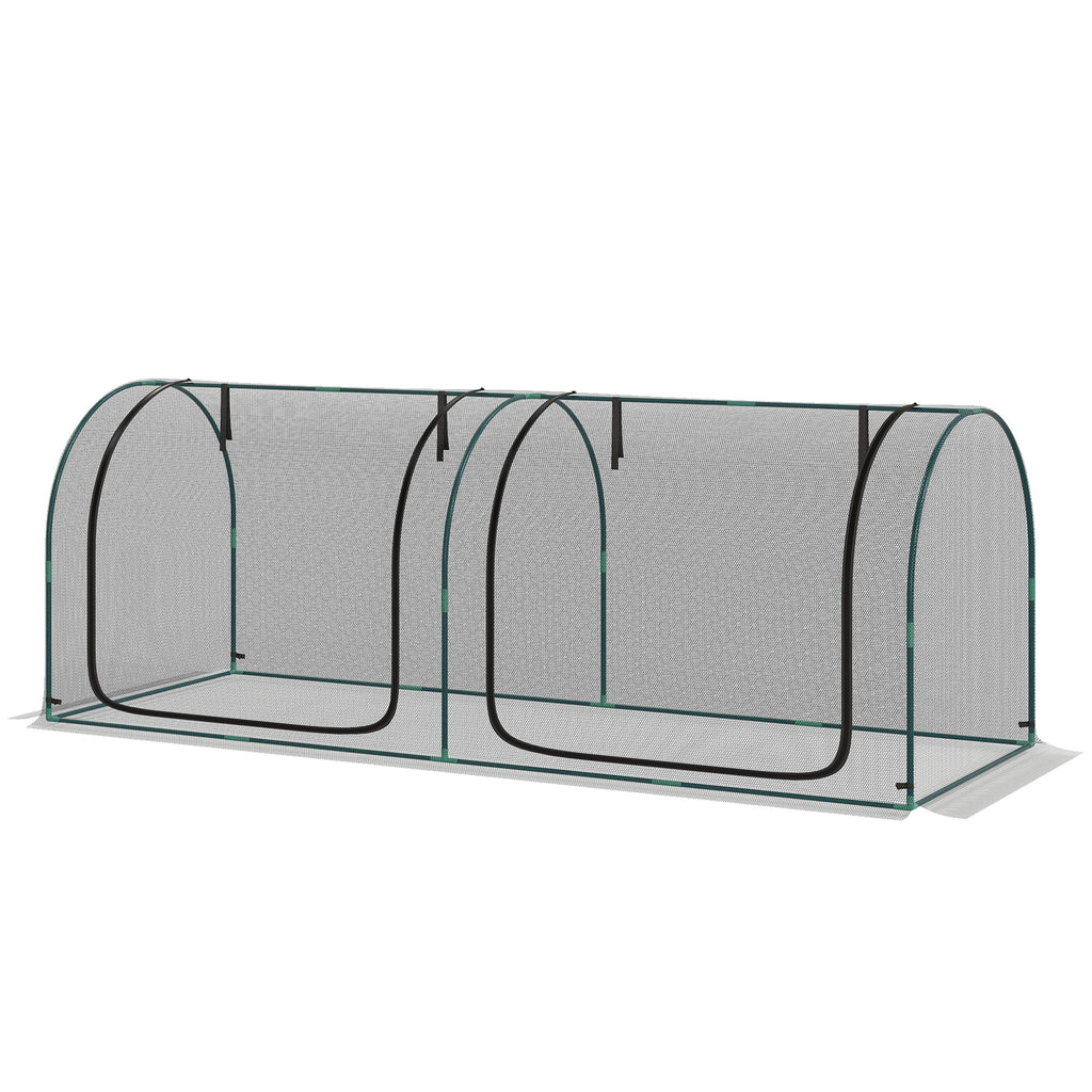 8' x 3' Crop Cage, Plant Protection Tent, with Two Zippered Doors and 4 Ground Stakes, for Garden, Yard, Lawn, Black