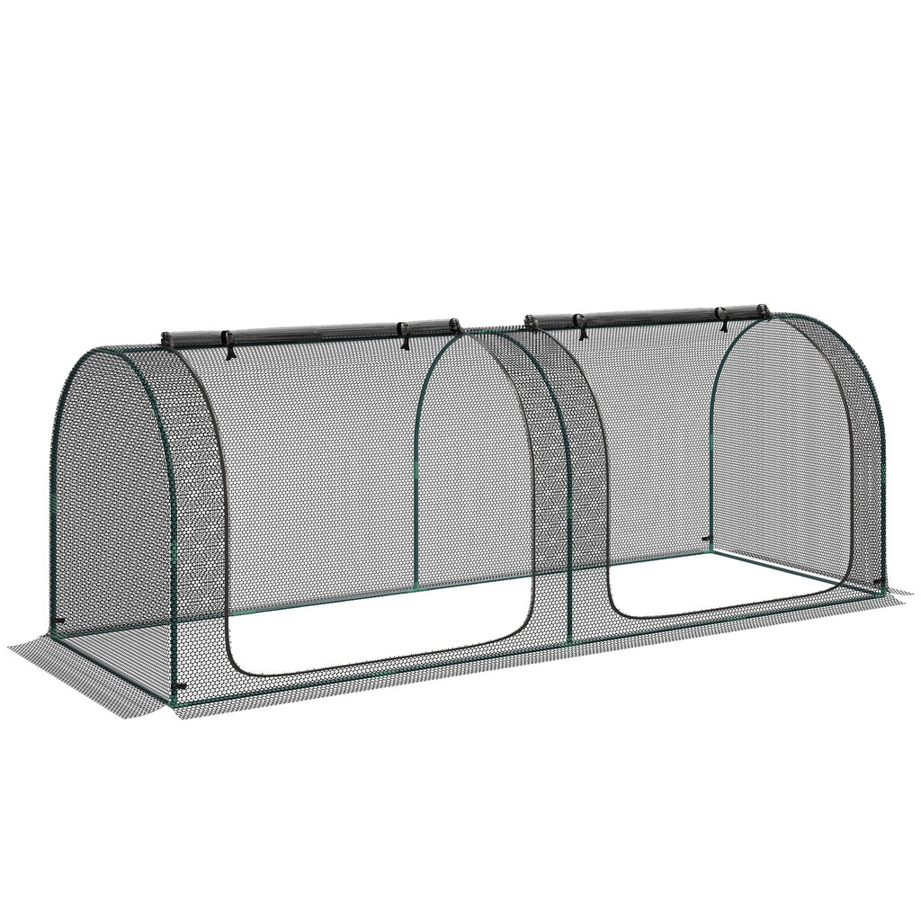 8' x 3' Crop Cage, Plant Protection Tent, with Two Zippered Doors and 4 Ground Stakes, for Garden, Yard, Lawn, Black