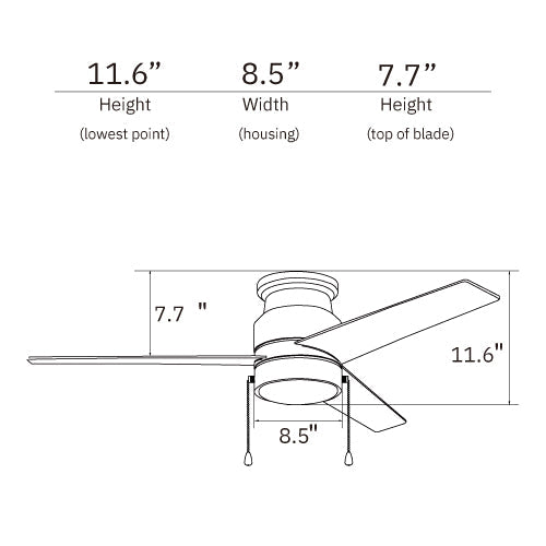 LAMONT 52 inch 3-Blade Flash Mount Ceiling Fan with LED Light & Pull Chain