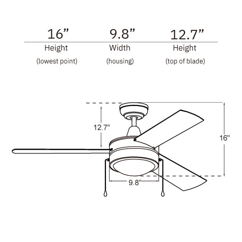 EVERETT 52 Inch 3-Blade Ceiling Fan with LED Light & Pull Chain