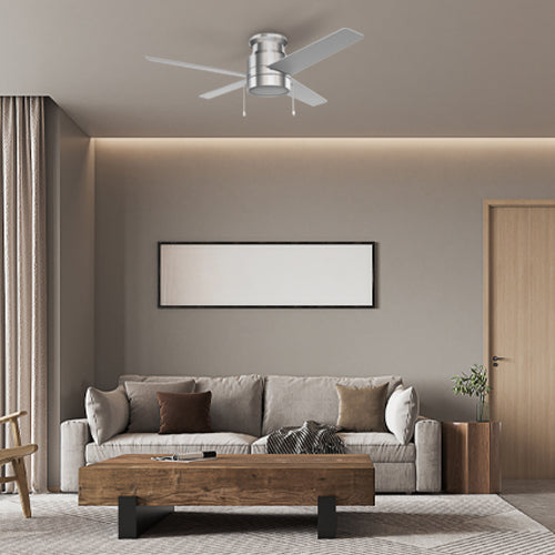 LAMONT 52 inch 4-Blade Flush Mount Ceiling Fan with LED Light & Pull Chain