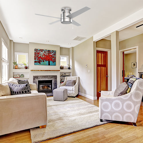 LAMONT 52 inch 4-Blade Flush Mount Ceiling Fan with LED Light & Pull Chain