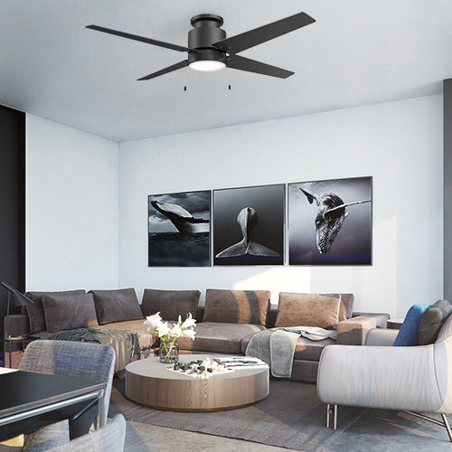 LAMONT 52 inch 4-Blade Flush Mount Ceiling Fan with LED Light & Pull Chain