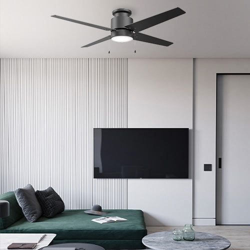 LAMONT 52 inch 4-Blade Flush Mount Ceiling Fan with LED Light & Pull Chain
