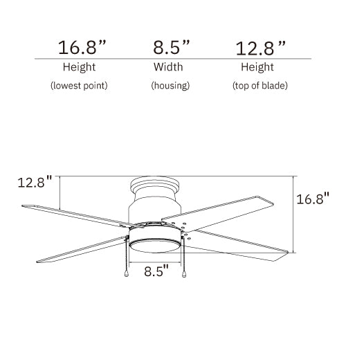 LAMONT 52 inch 4-Blade Flush Mount Ceiling Fan with LED Light & Pull Chain