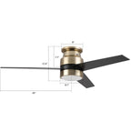RAIDEN 52 inch 3-Blade Flush Mount Smart Ceiling Fan with LED Light & Smart Wall Switch