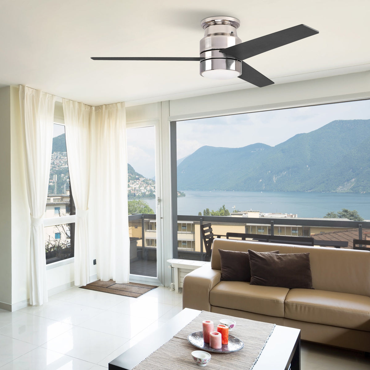 RAIDEN 52 inch 3-Blade Flush Mount Smart Ceiling Fan with LED Light & Smart Wall Switch