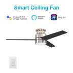 RAIDEN 52 inch 3-Blade Flush Mount Smart Ceiling Fan with LED Light & Smart Wall Switch