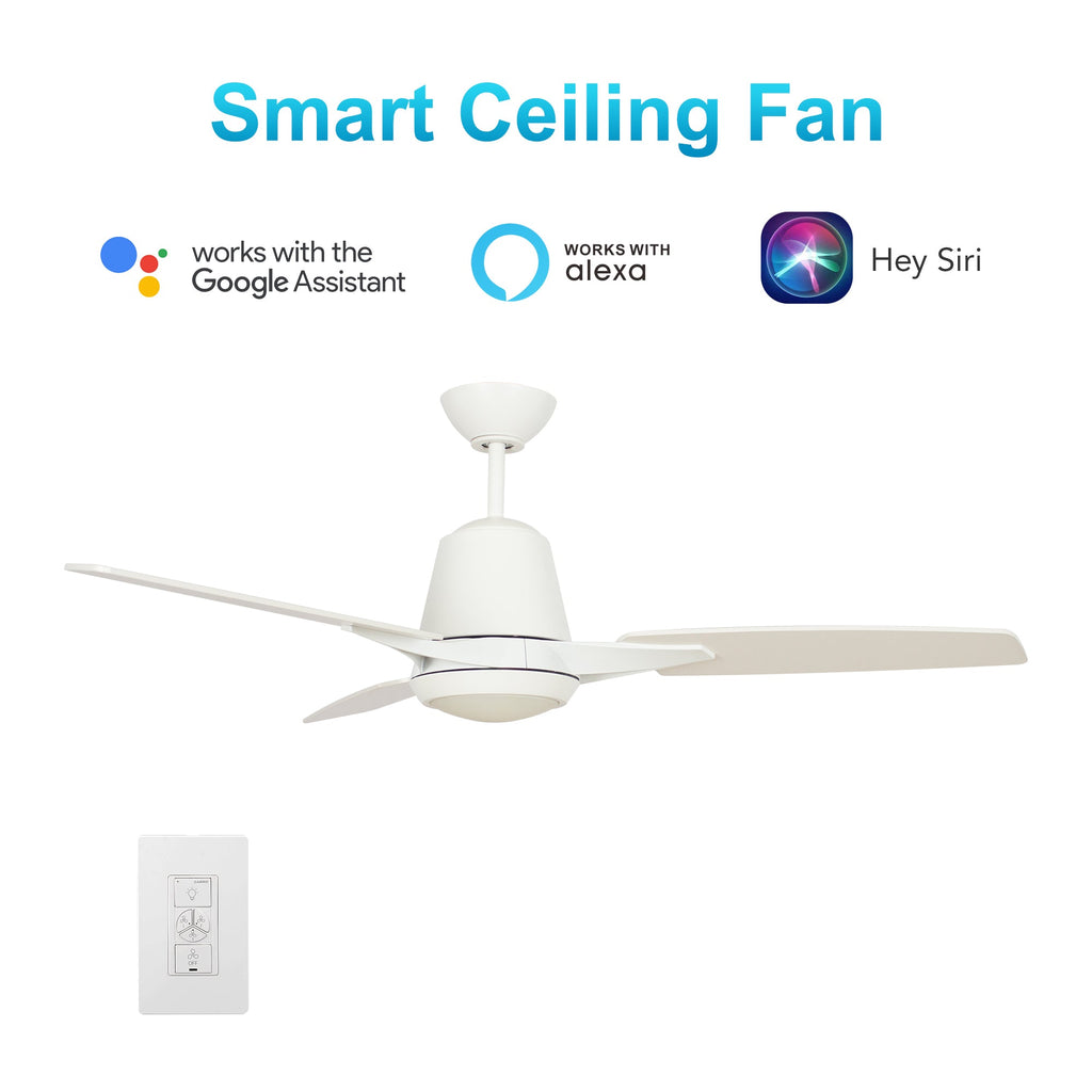 EUNOIA 52 inch 3-Blade Smart Ceiling Fan with LED Light Kit & Wall Switch - Brushed Nickel/Black