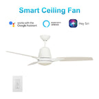 EUNOIA 52 inch 3-Blade Smart Ceiling Fan with LED Light Kit & Wall Switch - Brushed Nickel/Black