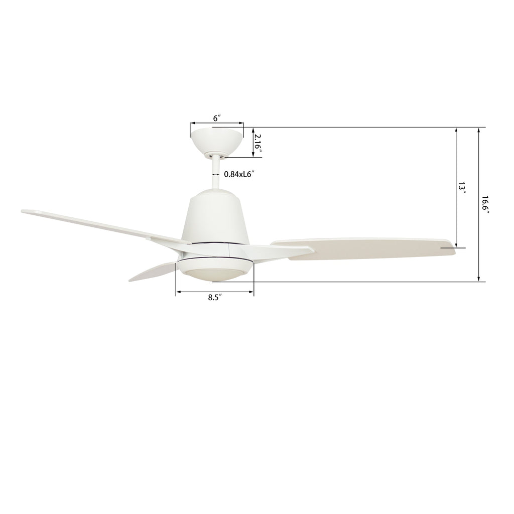 EUNOIA 52 inch 3-Blade Smart Ceiling Fan with LED Light Kit & Wall Switch - Brushed Nickel/Black