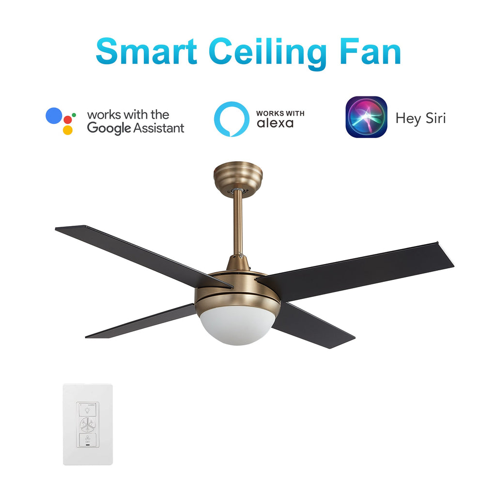 NEVA 52 inch 4-Blade Smart Ceiling Fan with LED Light & Smart Wall Switch
