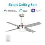 NEVA 52 inch 4-Blade Smart Ceiling Fan with LED Light & Smart Wall Switch