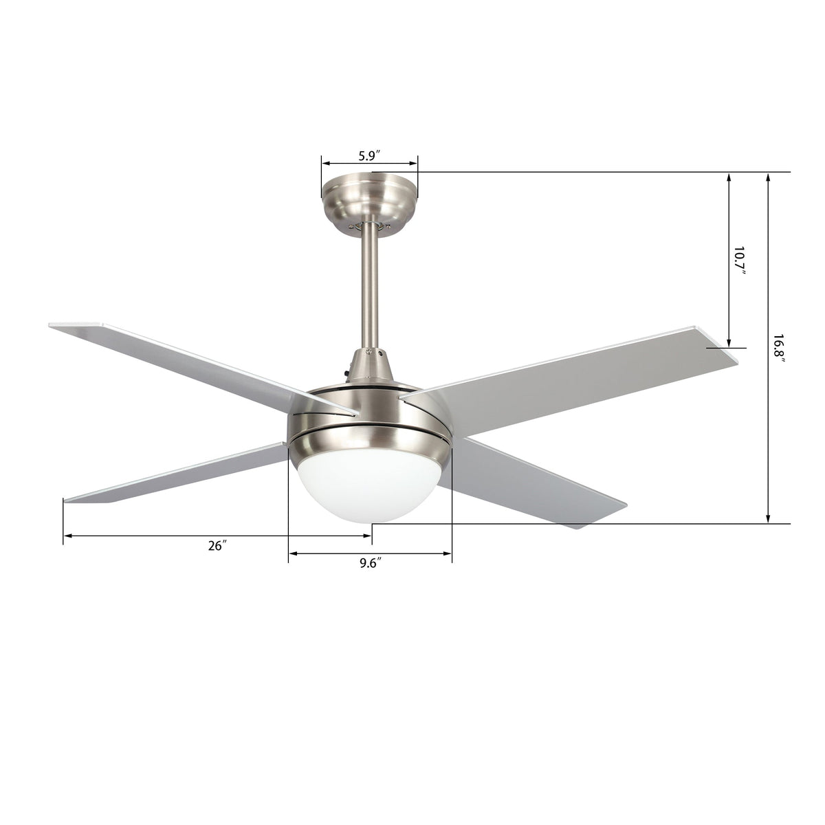 NEVA 52 inch 4-Blade Smart Ceiling Fan with LED Light & Smart Wall Switch