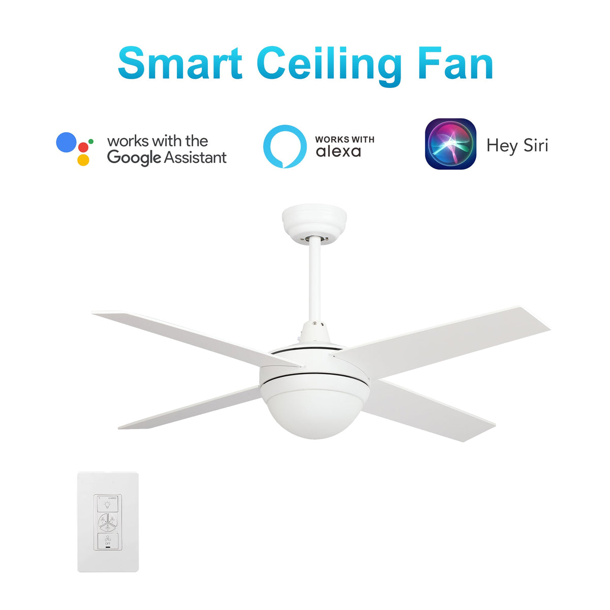 NEVA 52 inch 4-Blade Smart Ceiling Fan with LED Light & Smart Wall Switch