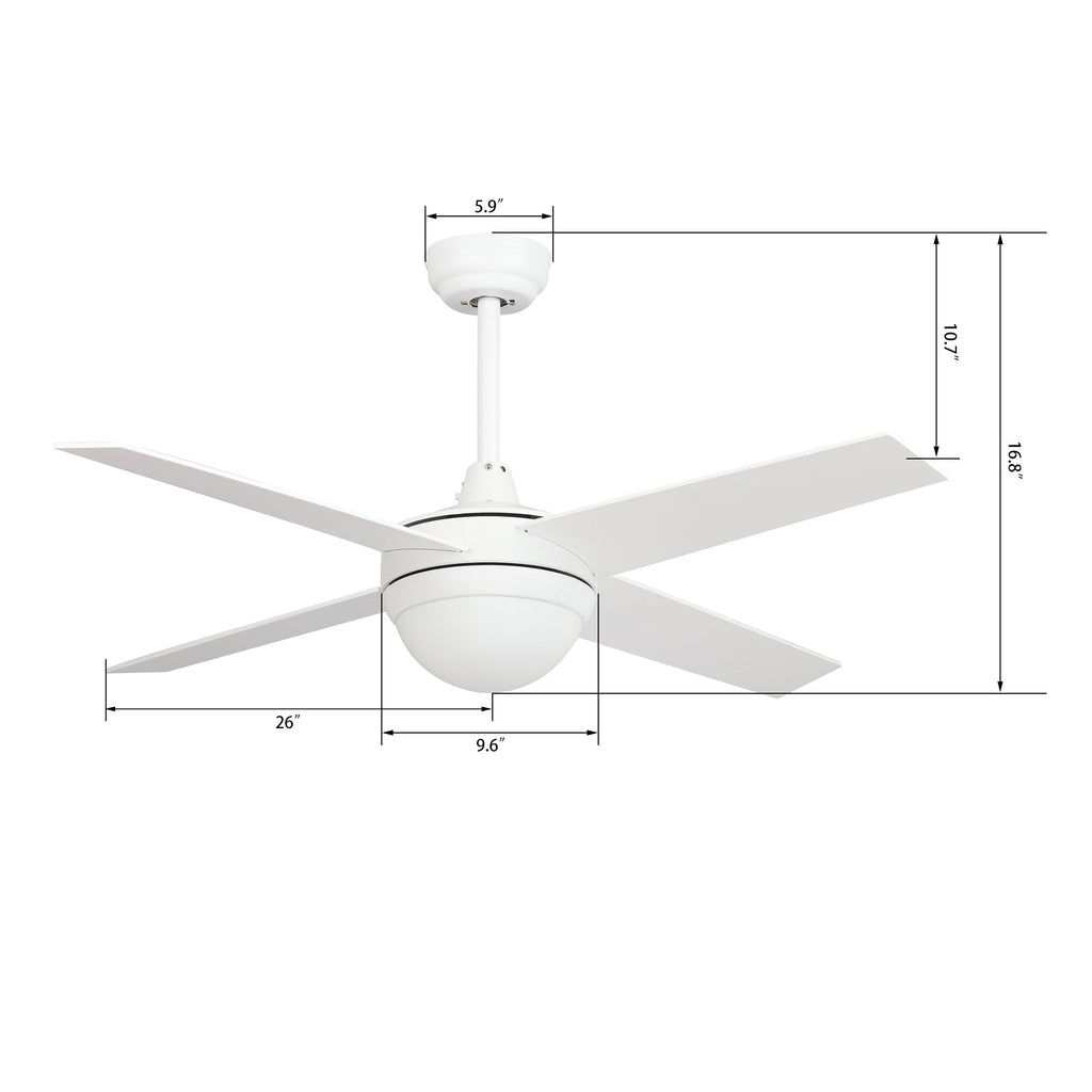 NEVA 52 inch 4-Blade Smart Ceiling Fan with LED Light & Smart Wall Switch