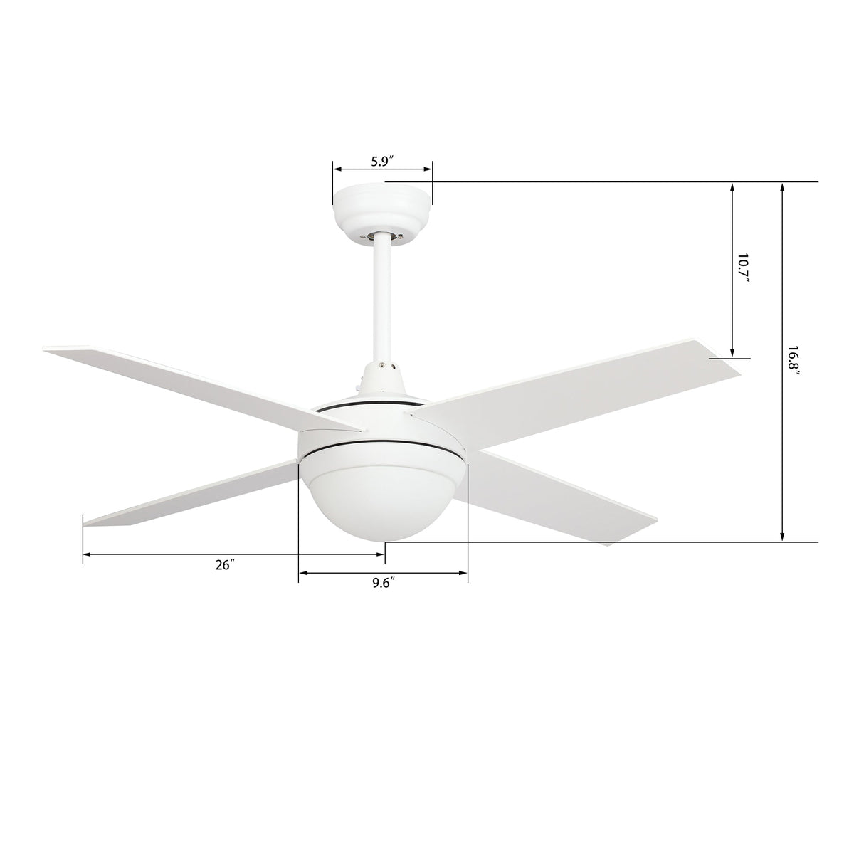 NEVA 52 inch 4-Blade Smart Ceiling Fan with LED Light & Smart Wall Switch