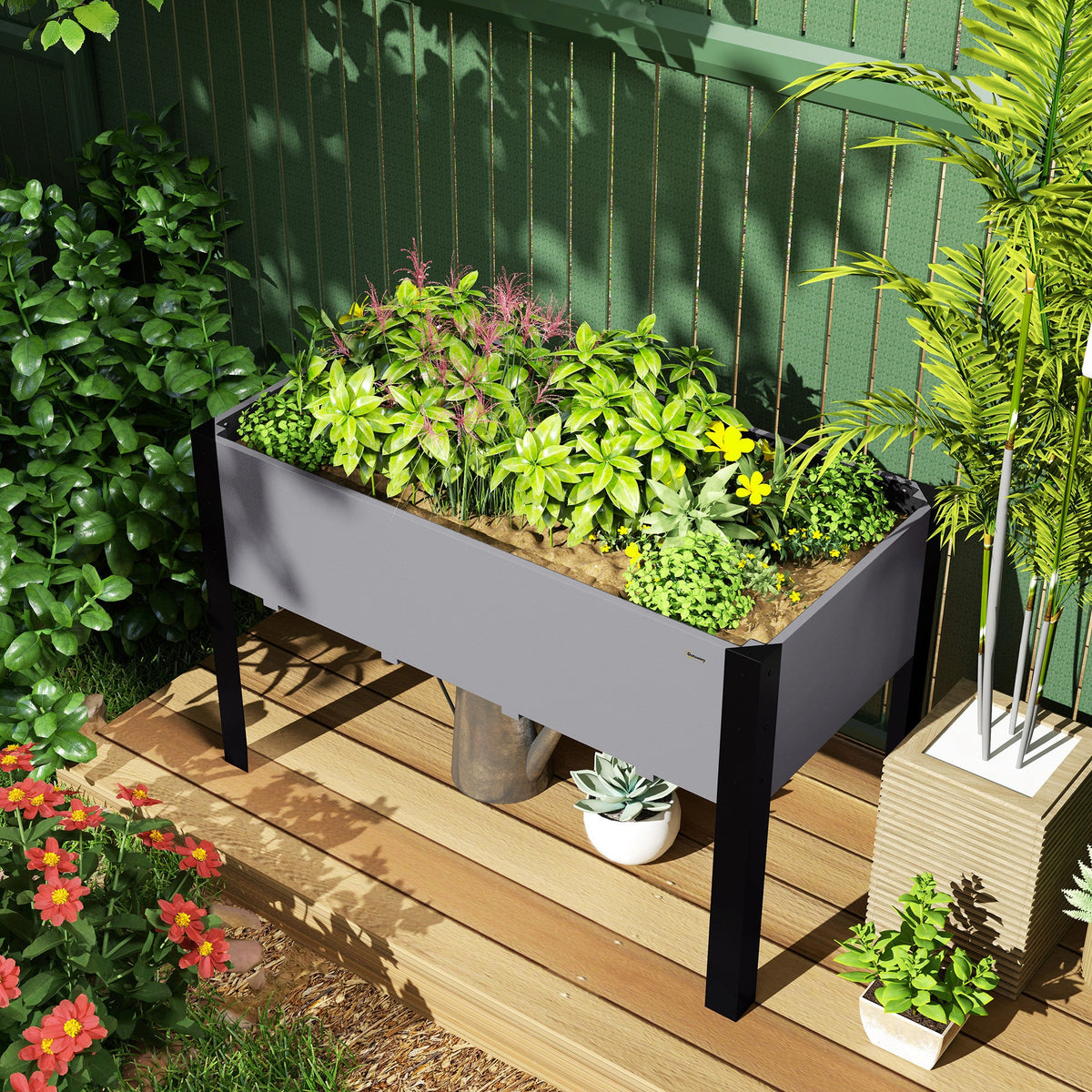 47" x 24" x 29" Raised Garden Bed with Metal Frame & Wooden Planter, Grey