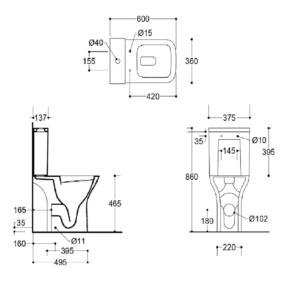 Venice Comfort Height Close Coupled Toilet with Cistern & Soft Close Seat - White