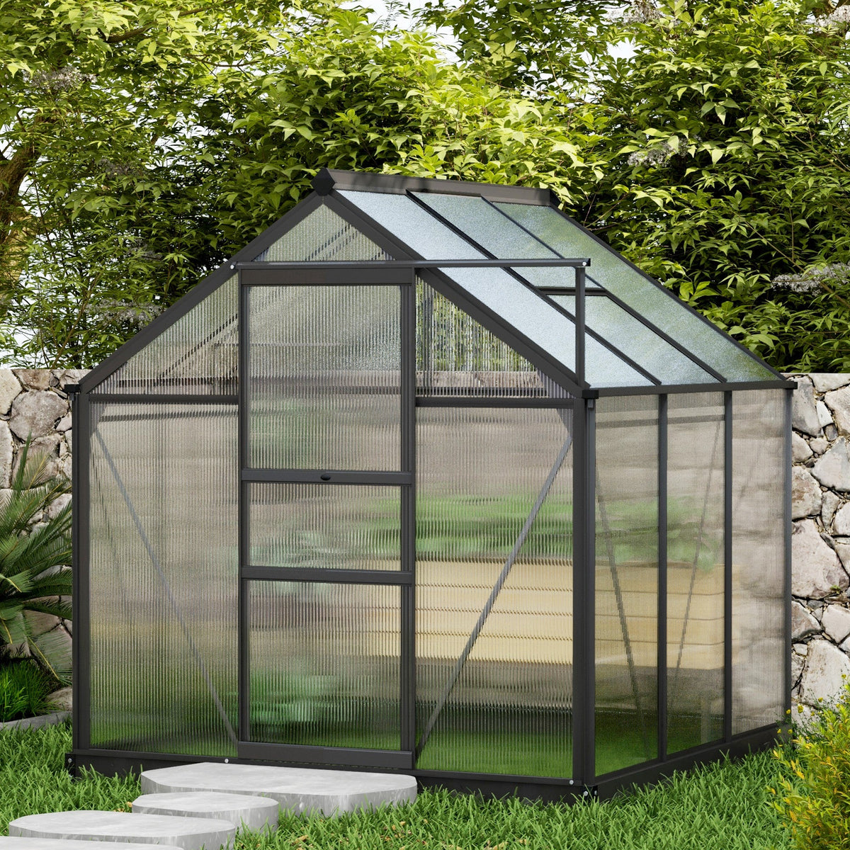 BloomGreen 6' x 6' x 6.6' Polycarbonate Greenhouse with Aluminum Frame, Grey