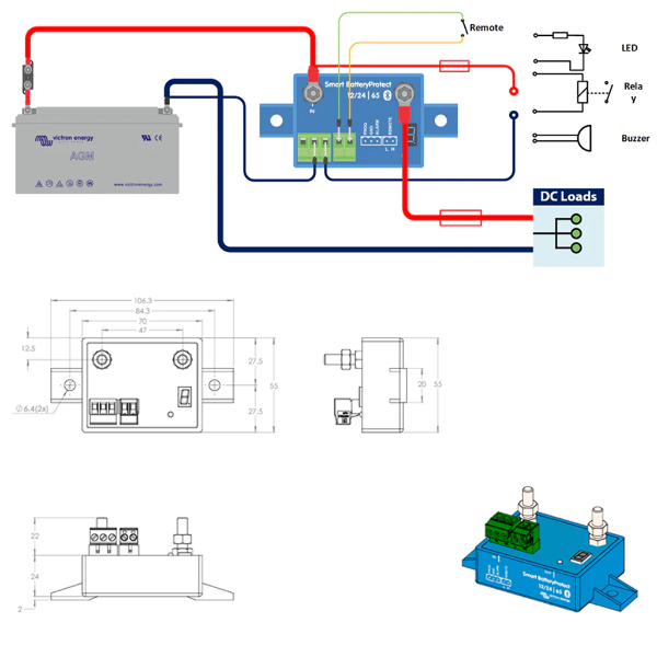 Victron Battery Protect 12/24V-65A Low Voltage Disconnect - With Bluetooth BPR065022000