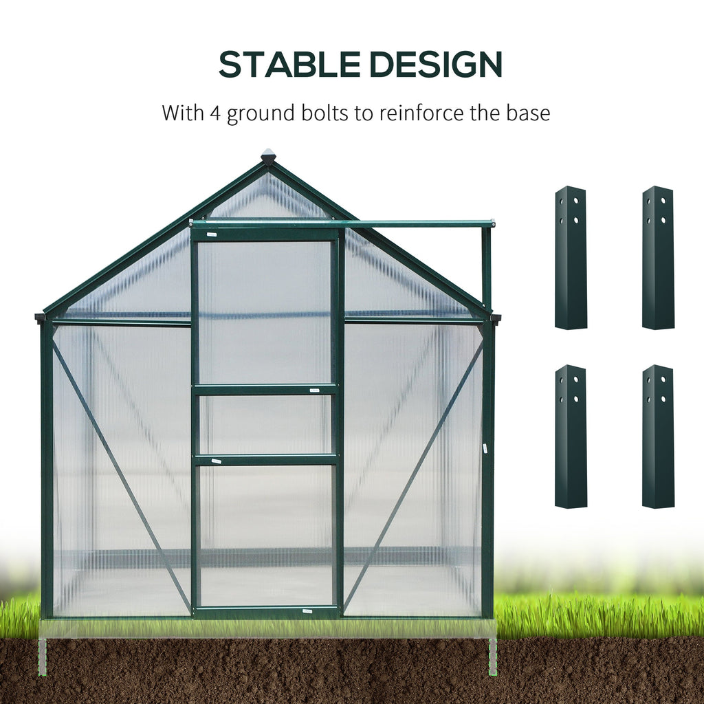 BloomGreen 6' x 8' x 6.6' Polycarbonate Greenhouse with Aluminum Frame, Green