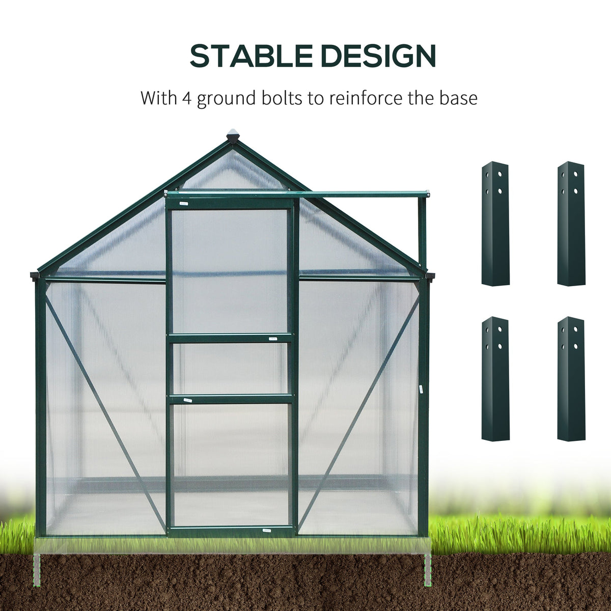 BloomGreen 6' x 8' x 6.6' Polycarbonate Greenhouse with Aluminum Frame, Green
