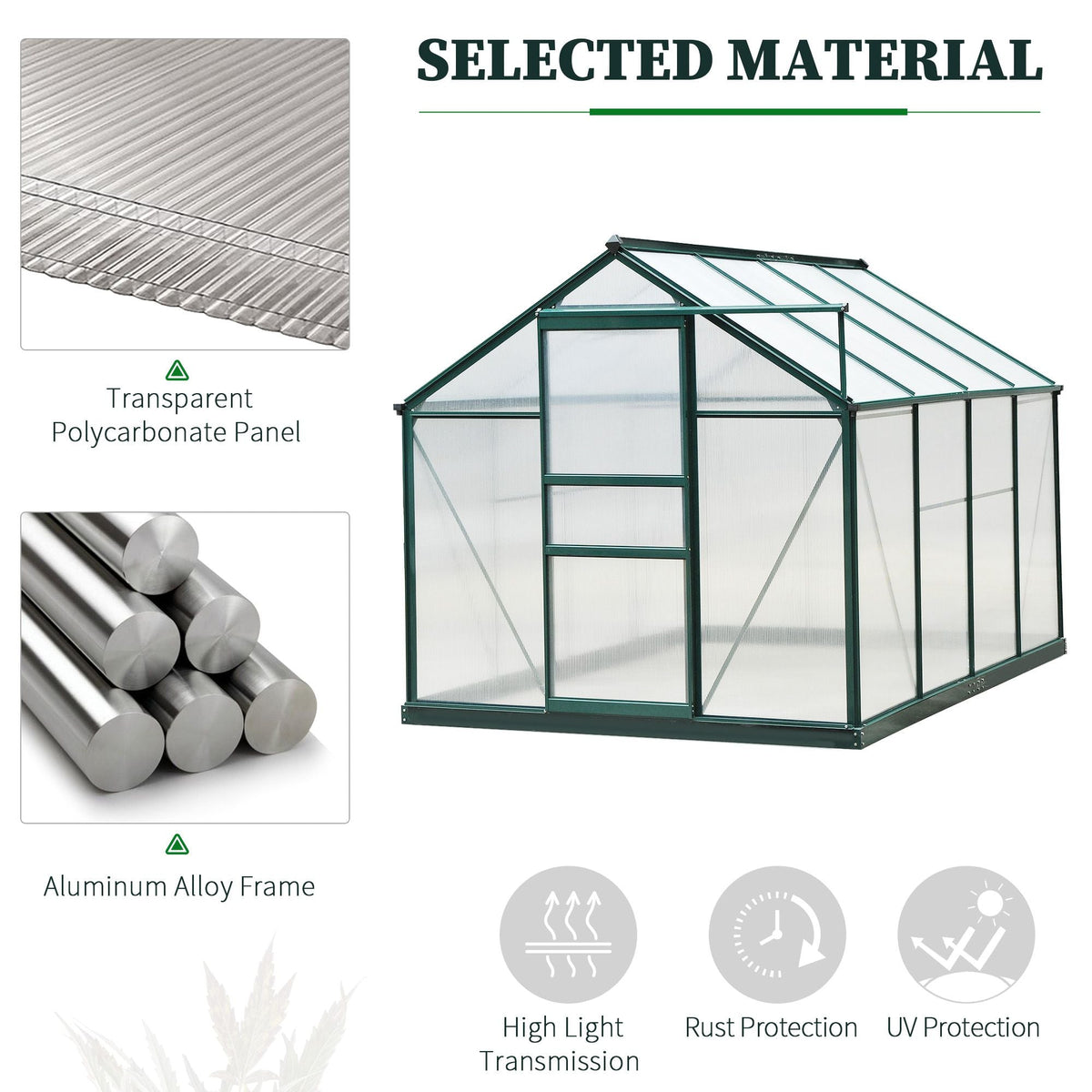 BloomGreen 6' x 8' x 6.6' Polycarbonate Greenhouse with Aluminum Frame, Green