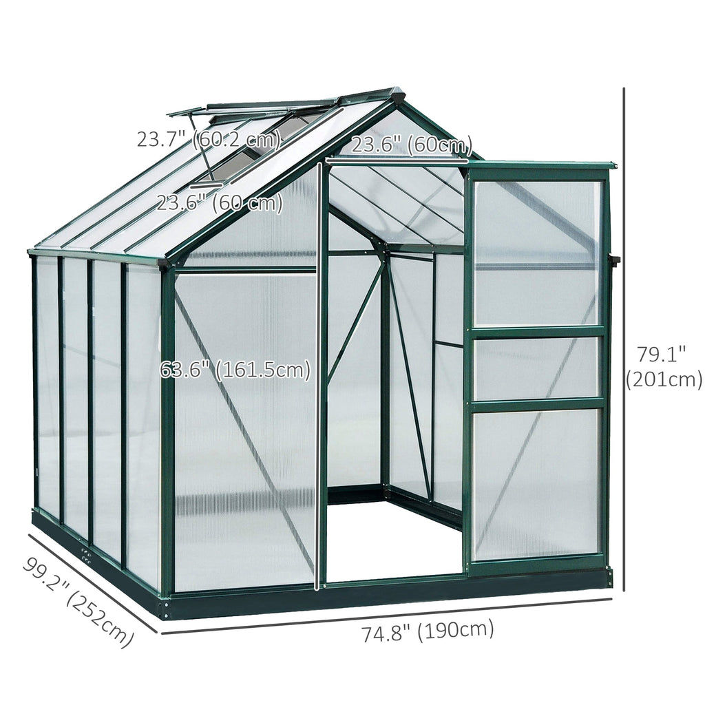 BloomGreen 6' x 8' x 6.6' Polycarbonate Greenhouse with Aluminum Frame, Green