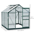 BloomGreen 6' x 8' x 6.6' Polycarbonate Greenhouse with Aluminum Frame, Green