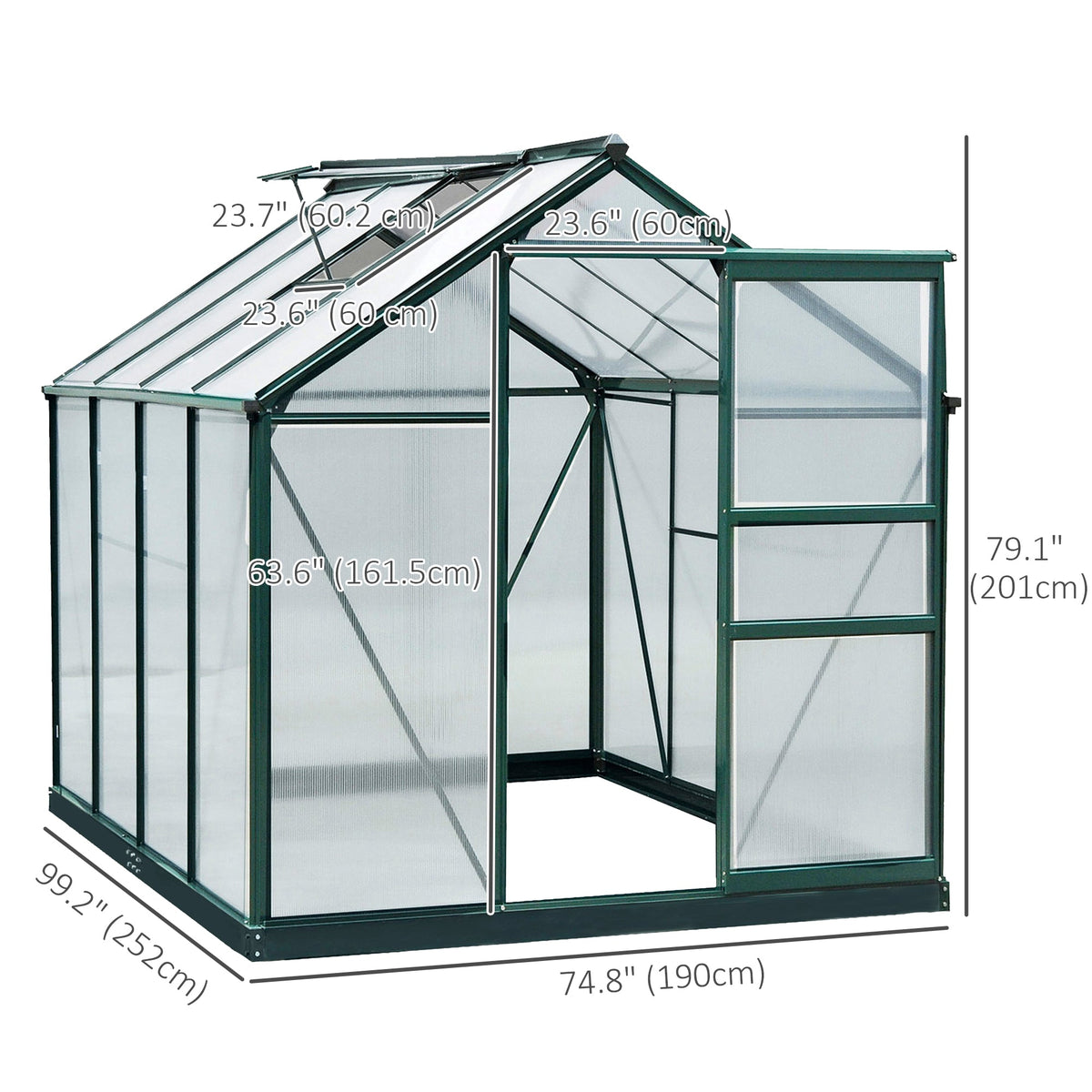 BloomGreen 6' x 8' x 6.6' Polycarbonate Greenhouse with Aluminum Frame, Green