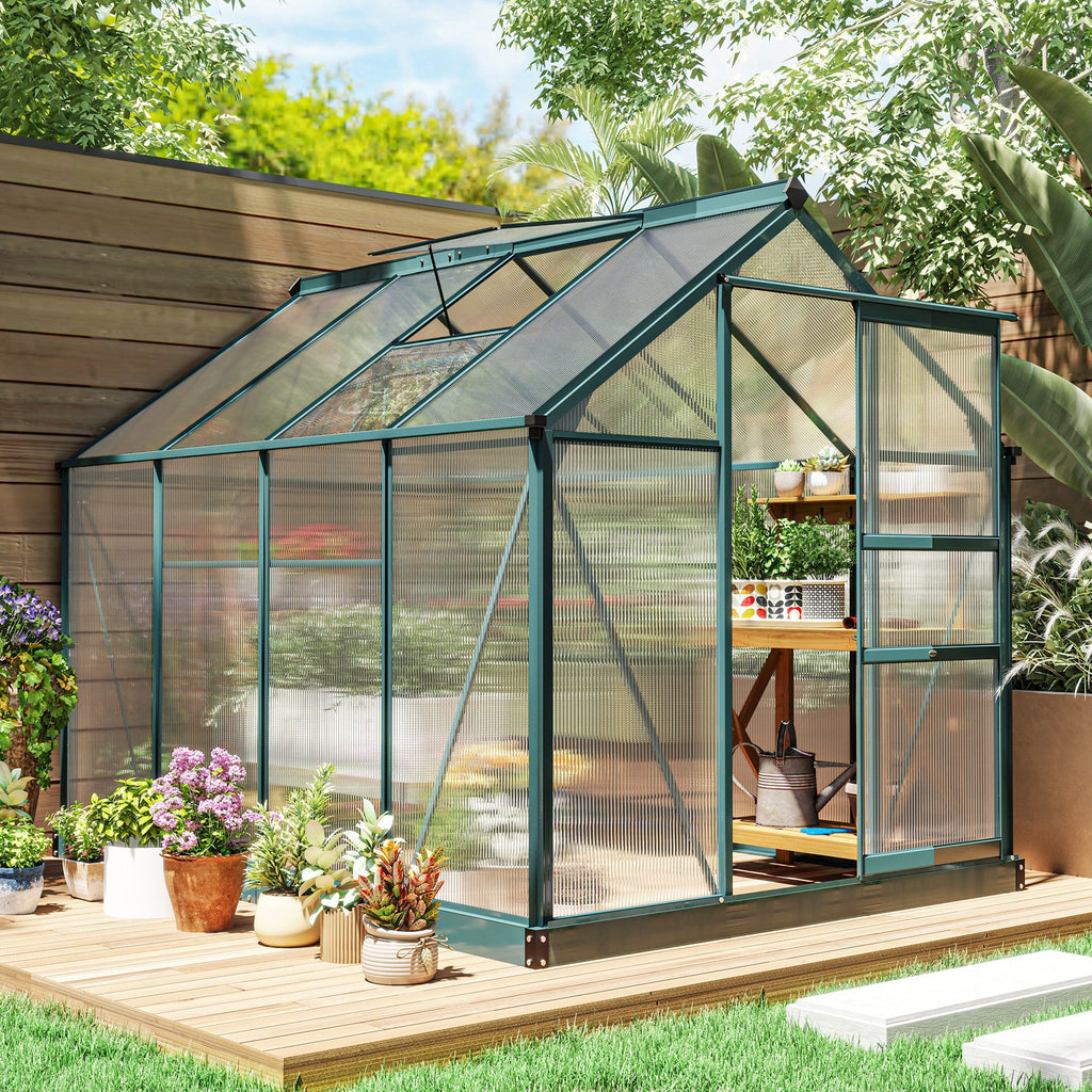 BloomGreen 6' x 8' x 6.6' Polycarbonate Greenhouse with Aluminum Frame, Green