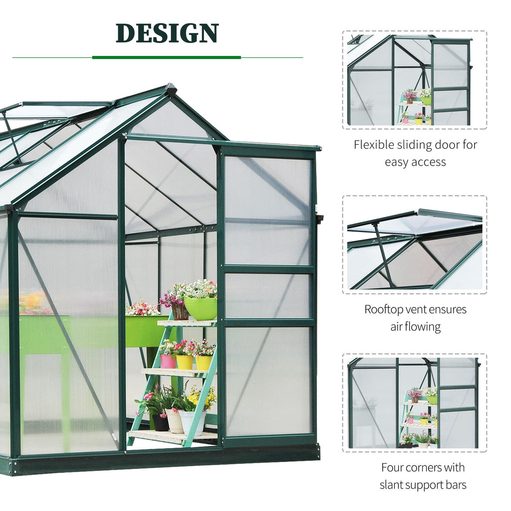 BloomGreen 6' x 8' x 6.6' Polycarbonate Greenhouse with Aluminum Frame, Green