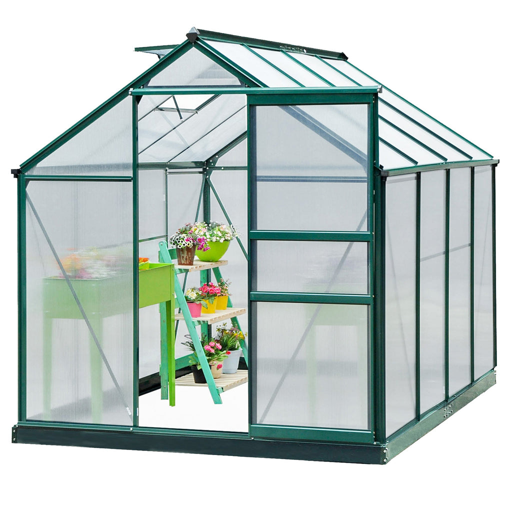 BloomGreen 6' x 8' x 6.6' Polycarbonate Greenhouse with Aluminum Frame, Green
