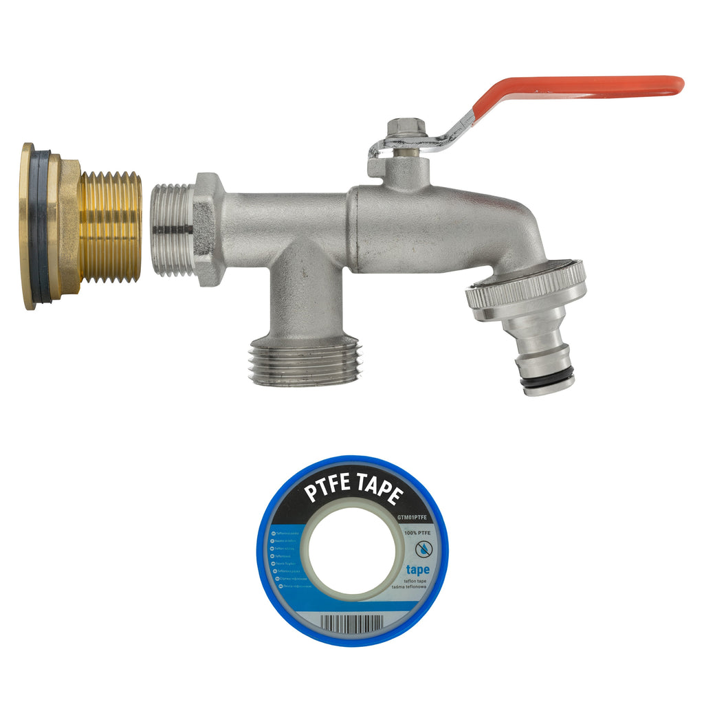 Water Butt Brass Kit 3/4" with Double Tap and Drill Bit