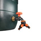 Water Butt Brass Kit 3/4" with Black Dial Tap + Two-Way Splitter and Drill Bit