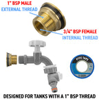 Water Butt Brass Kit 1" with Grey Dial Tap + Two-Way Splitter