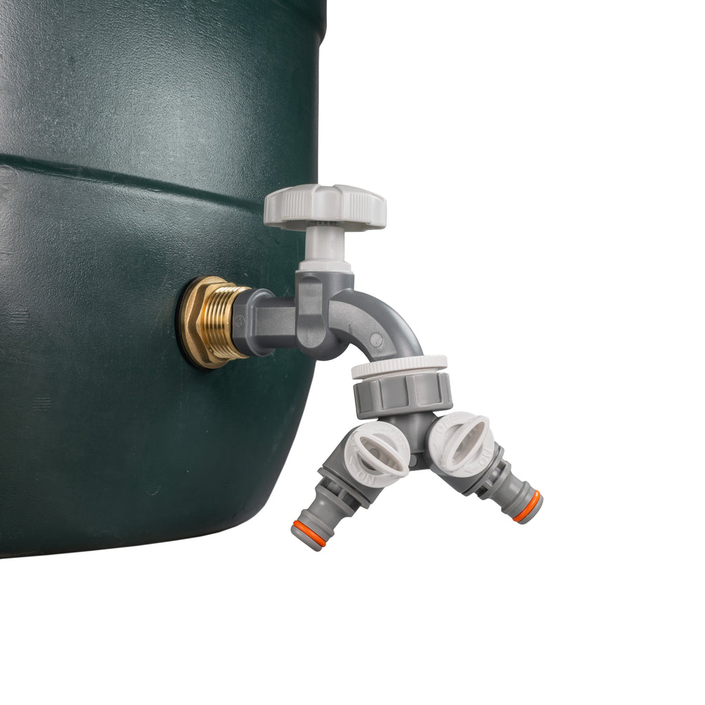 Water Butt Brass Kit 1" with Grey Dial Tap + Two-Way Splitter