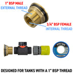 Water Butt Brass Kit 1" with In-Line Valve + Female Quick Connector Lime