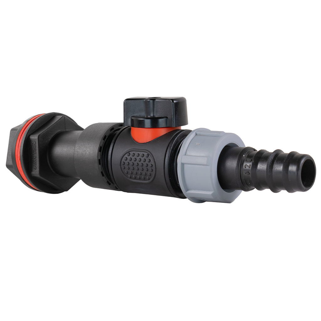 Water Butt Extension Kit 3/4" with In-Line Valve + 20mm Barb and Drill Bit