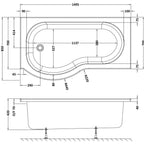 Home4Less P Shaped Shower Bath - White