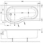 Home4Less P Shaped Shower Bath - White