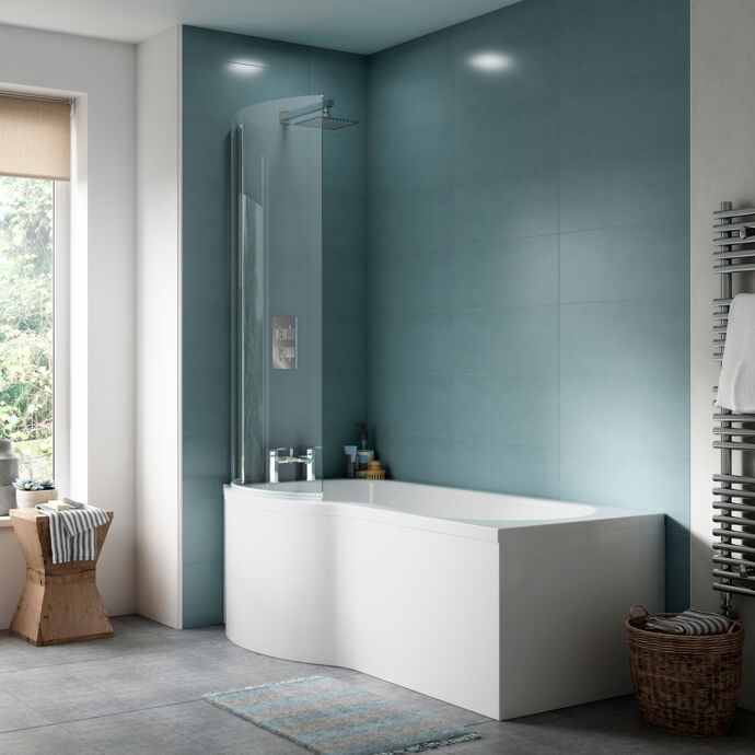 Home4Less P Shaped Shower Bath - White