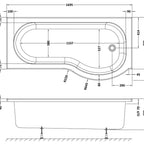 Home4Less P Shaped Shower Bath - White