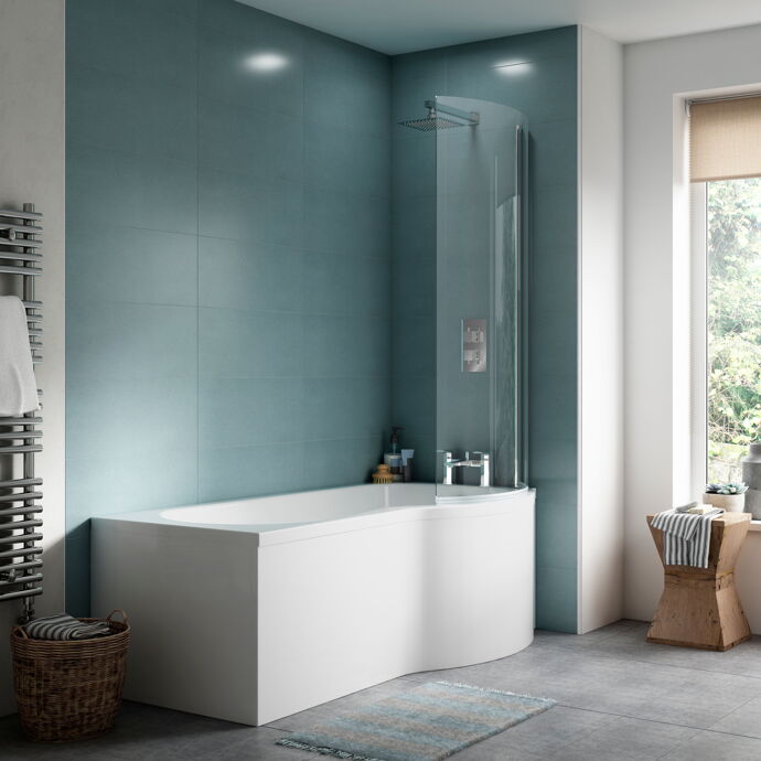 Home4Less P Shaped Shower Bath - White