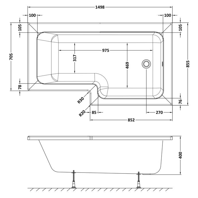 Home4Less L Shaped Shower Bath