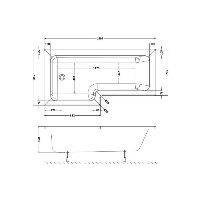 Home4Less L Shaped Shower Bath