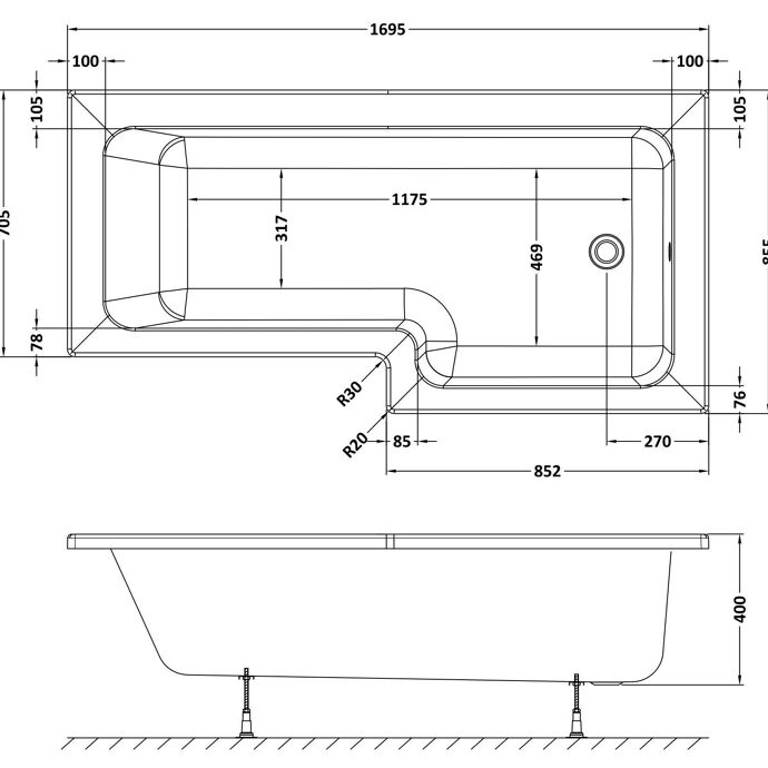 Home4Less L Shaped Shower Bath