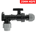 Wall Flange Kit 25mm MDPE + Large Plastic Valve & 25mm MDPE Straight